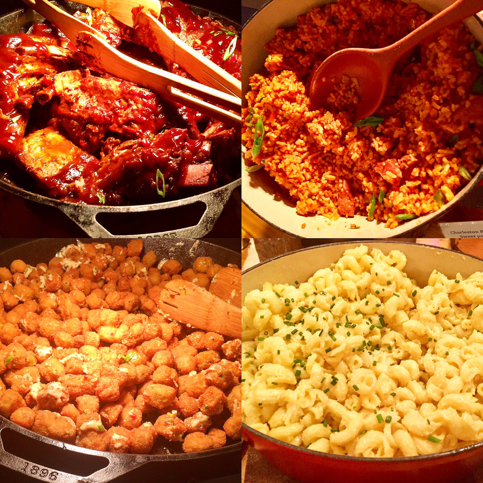 Kiawah Island BBQ: ribs, red rice, fried okra, macaroni & cheese 